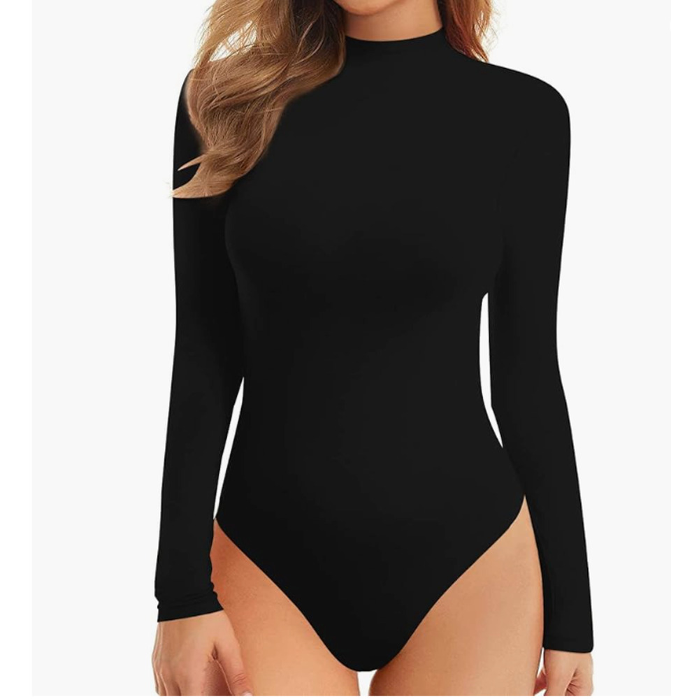 MANGOPOP Women's XXL Mock Turtle Neck Sleeveless Long Sleeve Tops Bodysuit